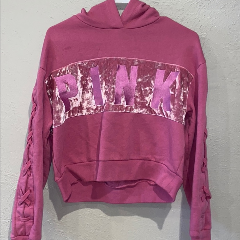 PINK velvet crop hoodie